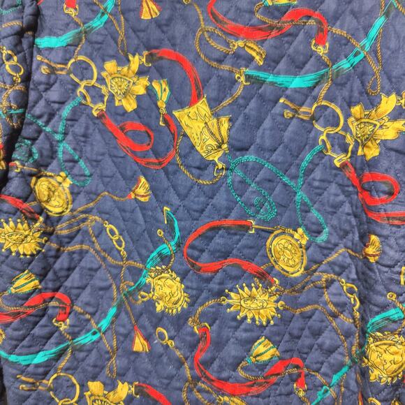 Vintage 80s Women's Sz 5/6 Blue Cropped Quilted Jacket Gold Buttons Mob Wife - Picture 4 of 8